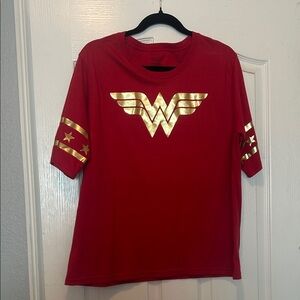 DC Red Short Sleeve Tee with Gold Wonder Emblem